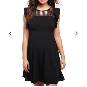 Eyelet flutter sleeve maternity dress